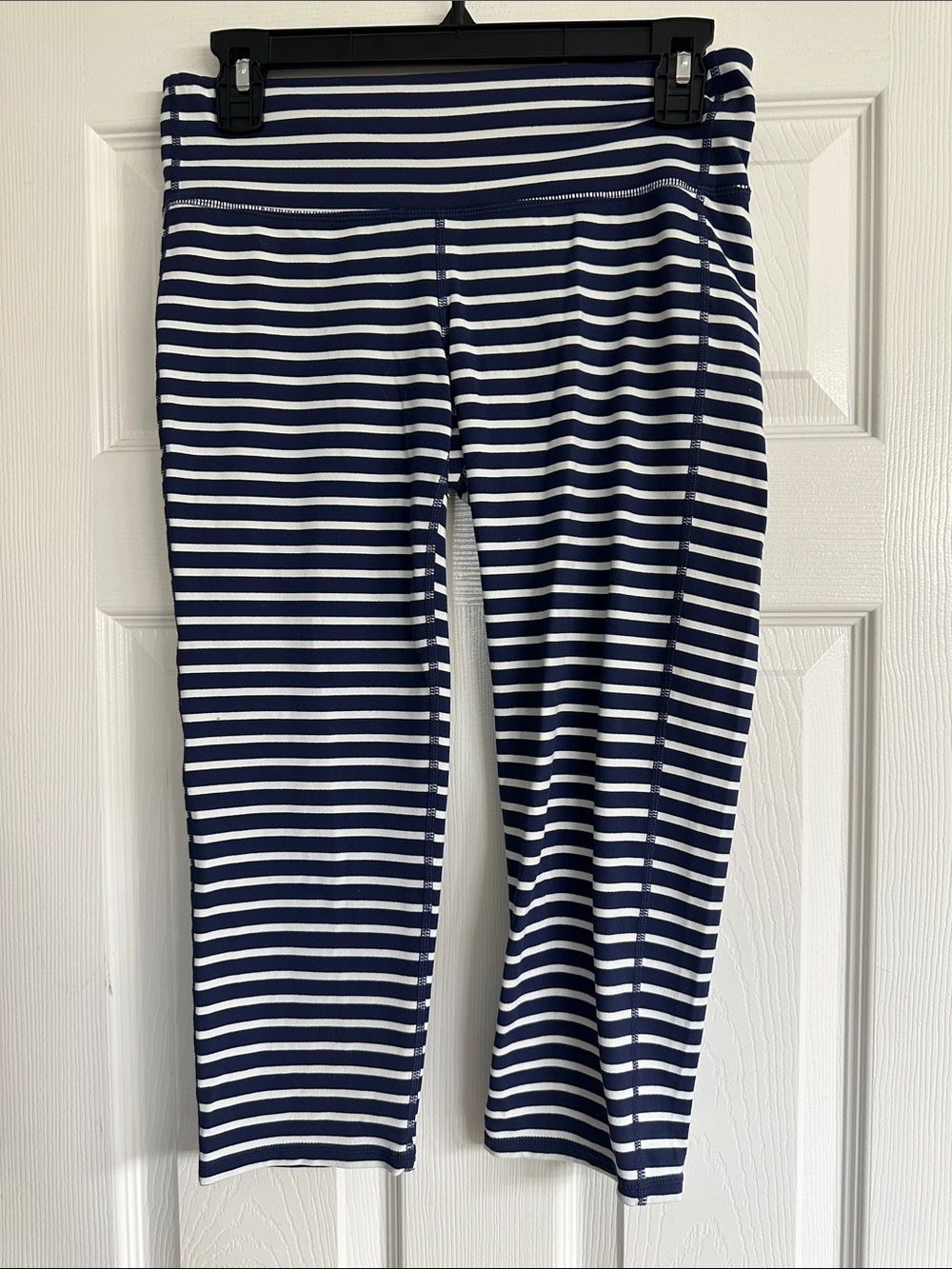 Athleta Navy and White Striped Capri Leggings